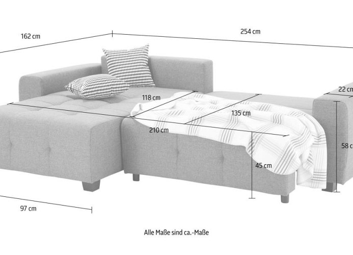 Maße Original Sofa mit Ausziehsofa